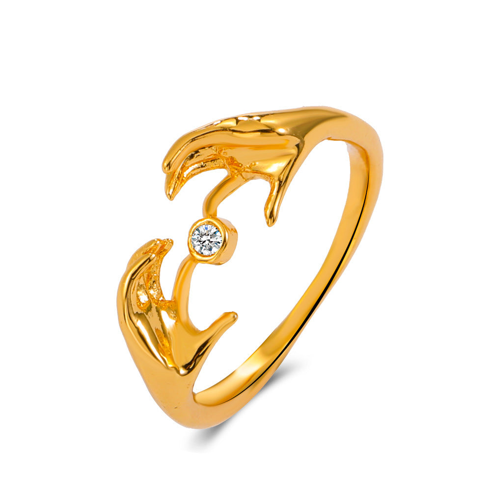 Wholesale Creative Hug Hand Ring Vintage Zircon Heart Rings ACC-RS-DQ002
