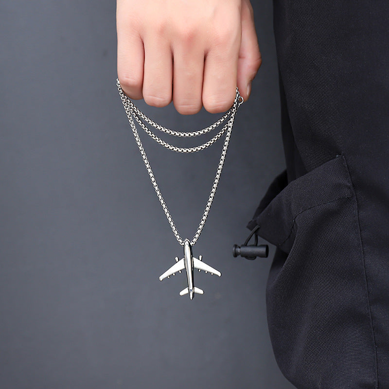 Wholesale  titanium steel airplane necklace disco fun pendant