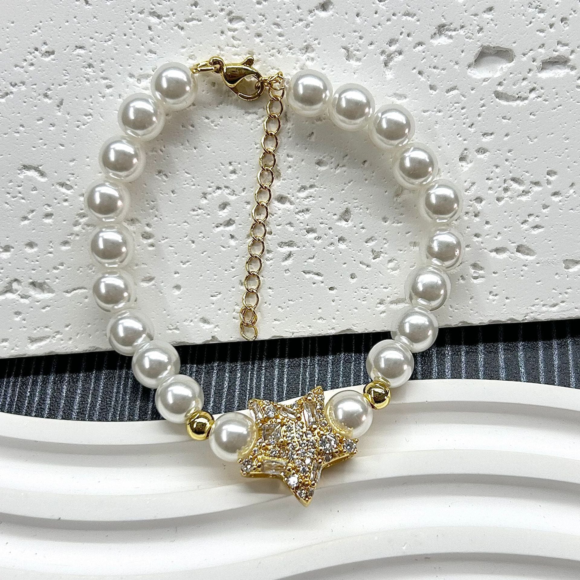 Wholesale  plated 18K star zircon  pearl bracelet
