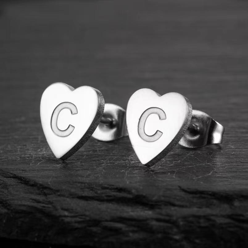 Wholesale Love Earrings English Letters Retro Gold and Silver Earrings Heart Earrings Titanium Steel ACC-ES-FaDiniya001
