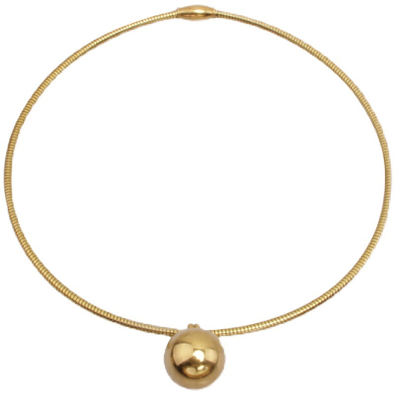 Wholesale Titanium Steel Necklace Metal Ball Pendant Clavicle Chain Choker Necklace ACC-NE-Yuxi009