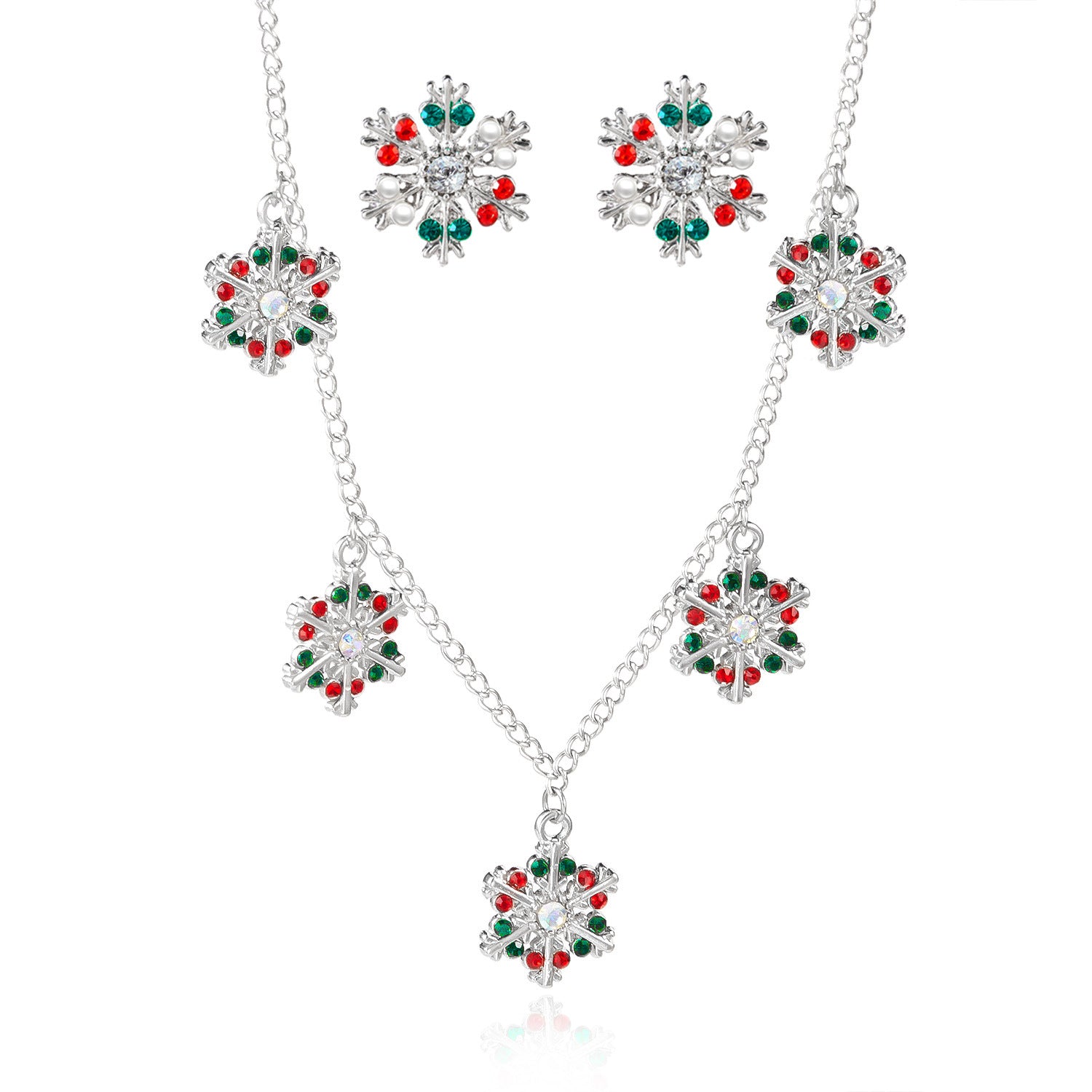 Wholesale Christmas Snowflake Pearl Winter Christmas Snowflake Necklace Earring Set