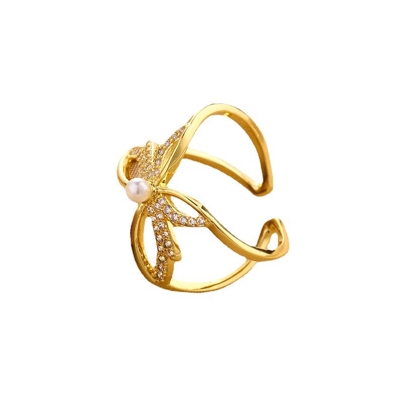 Wholesale Bow Pearl Cross Ring