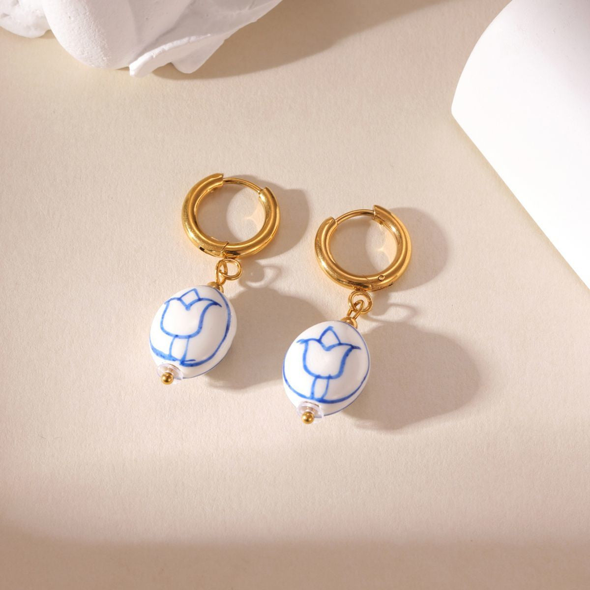 Wholesale Cup and Plate Shaped Ceramic Blue and White Porcelain Earrings