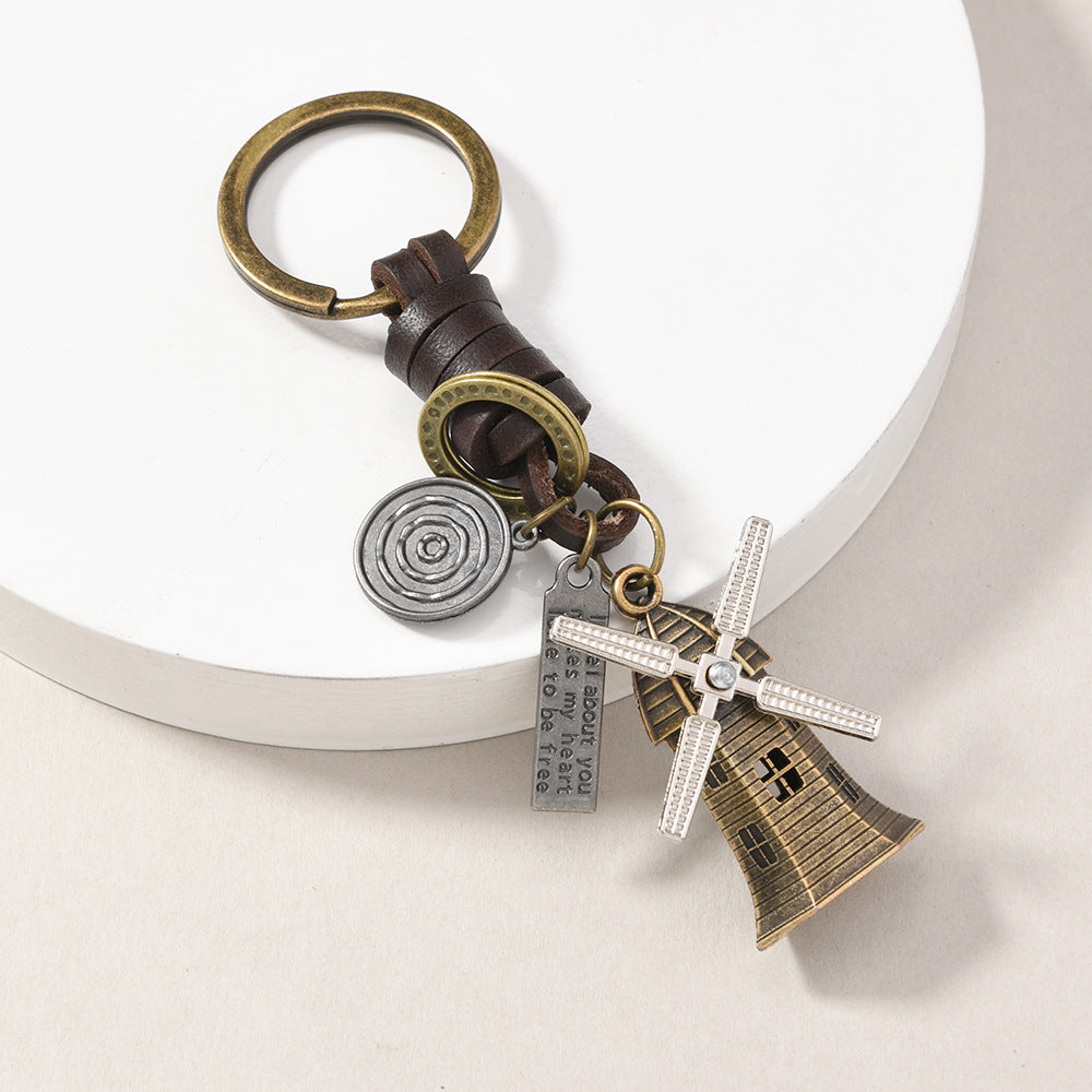 Wholesale Alloy Bronze Ship Anchor Vintage Woven Cowhide Pendant Keychains