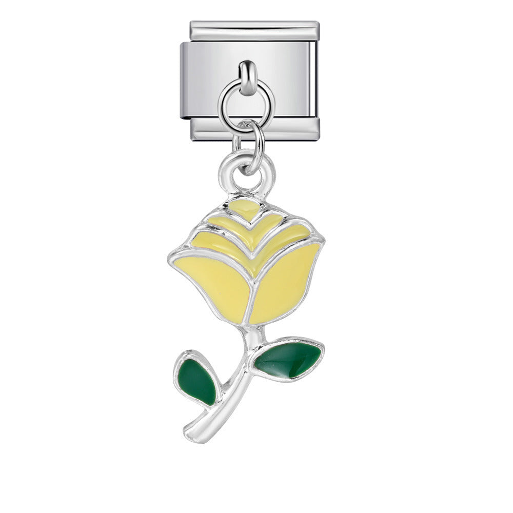 Wholesale Italian Charm Bracelet 9mm DIY single handmade flowerCreative Stainless Steel Composable Bracelet