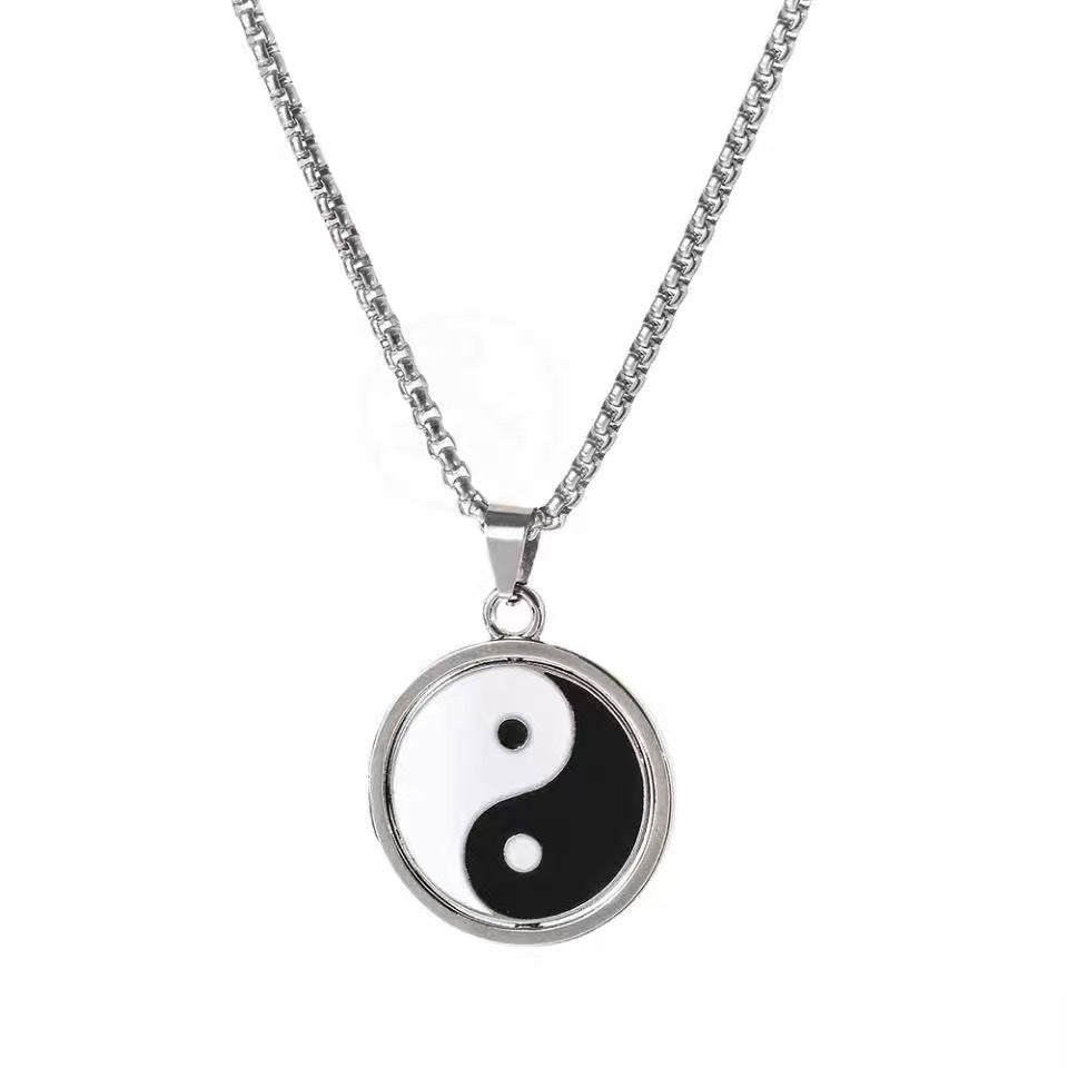 Wholesale Stainless Steel Drip Oil Tai Chi Gossip Pendant Necklace Chinese Style Hip Hop Trendy Jewelry Accessory for Party