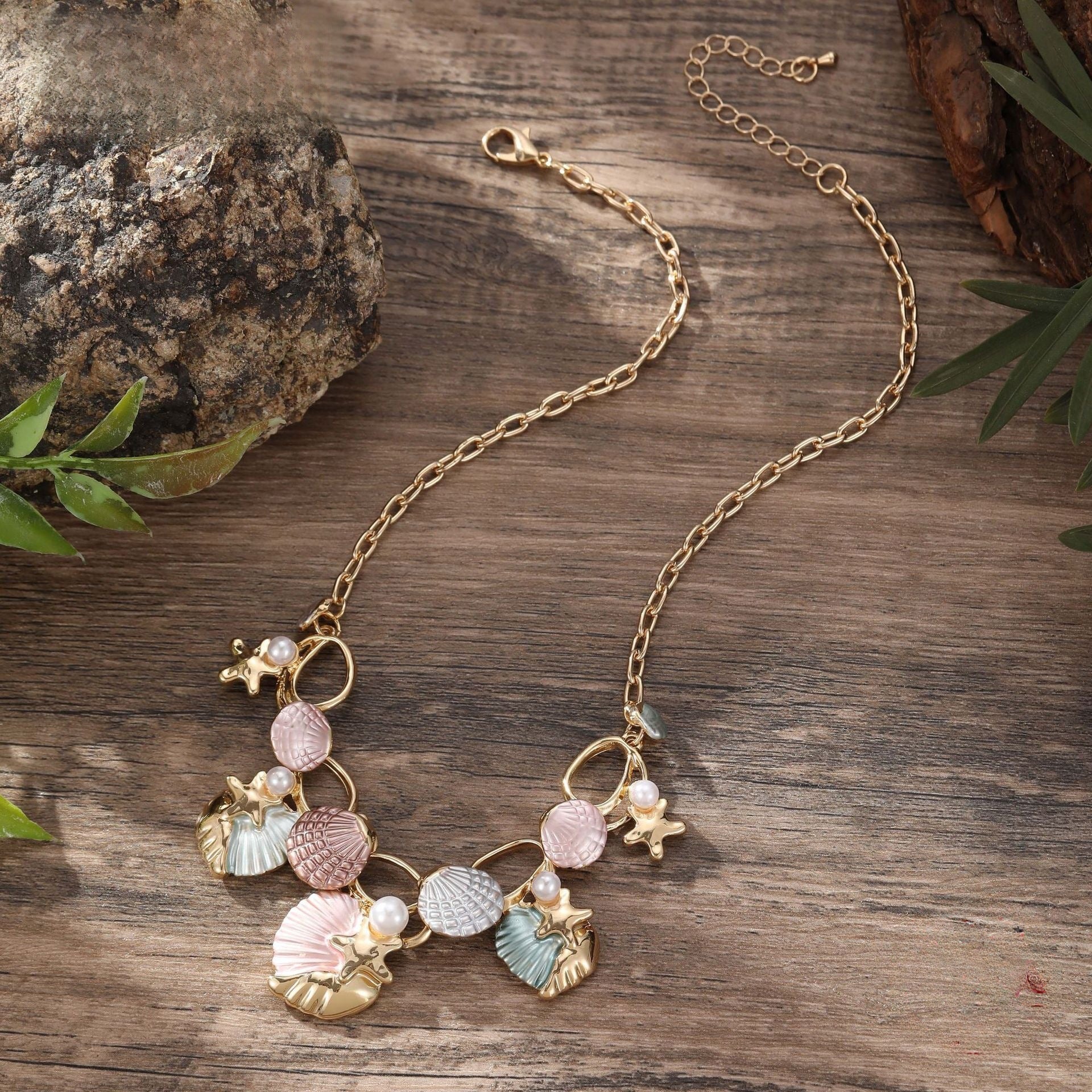 Wholesale Colorful Starfish Shell Necklace Beachy Fresh Zinc Alloy Ocean Theme Necklaces