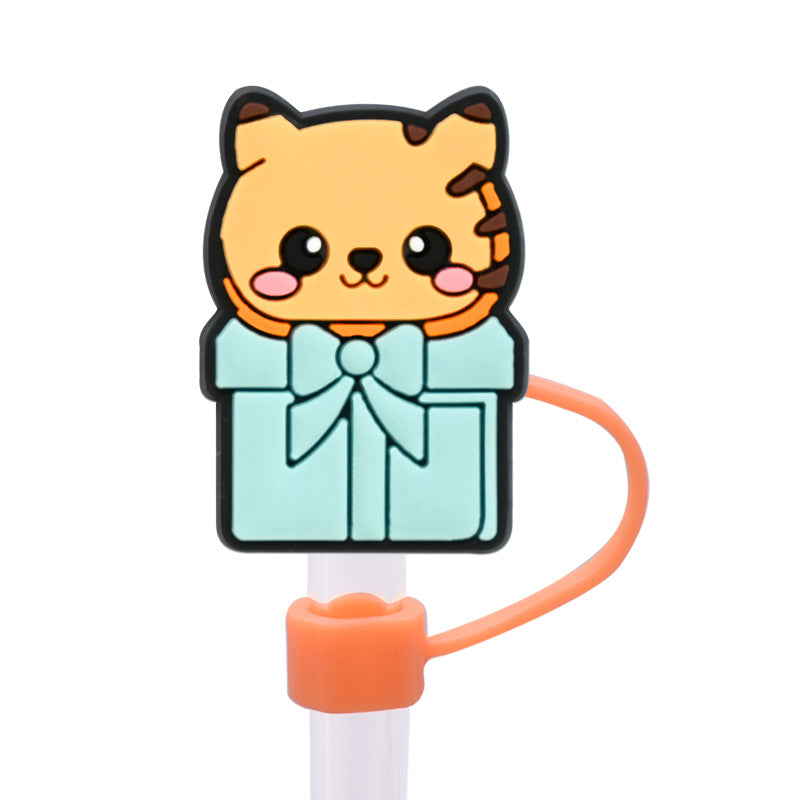 Wholesale Random 100pcs Cat Series 8/10mm PVC Soft Straw Tube Cap