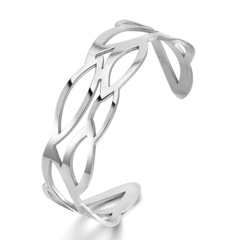 Bracciale all'ingrosso in acciaio inossidabile a forma di C aperto con onda cava