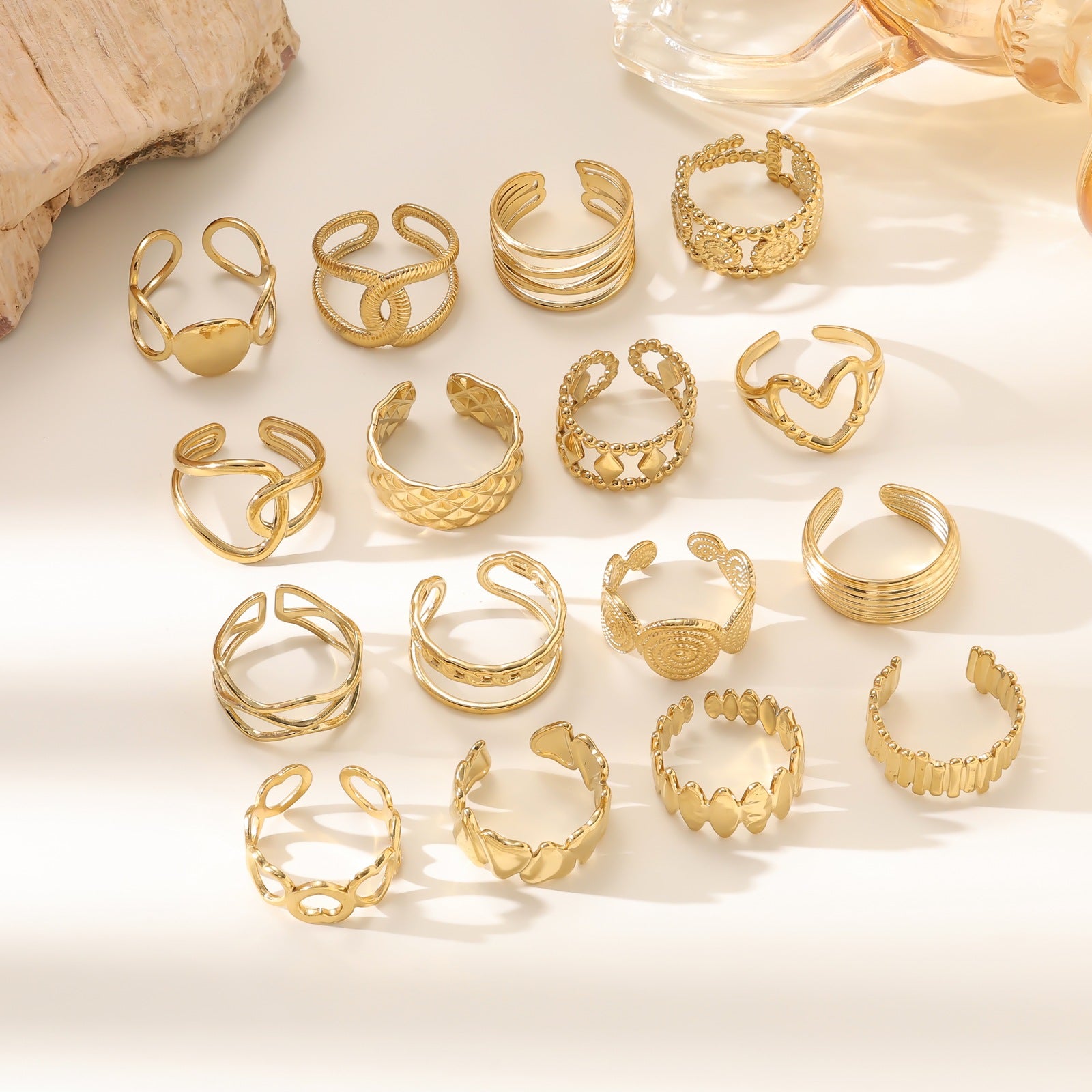 Wholesale Stainless steel gold-plated adjustable ring