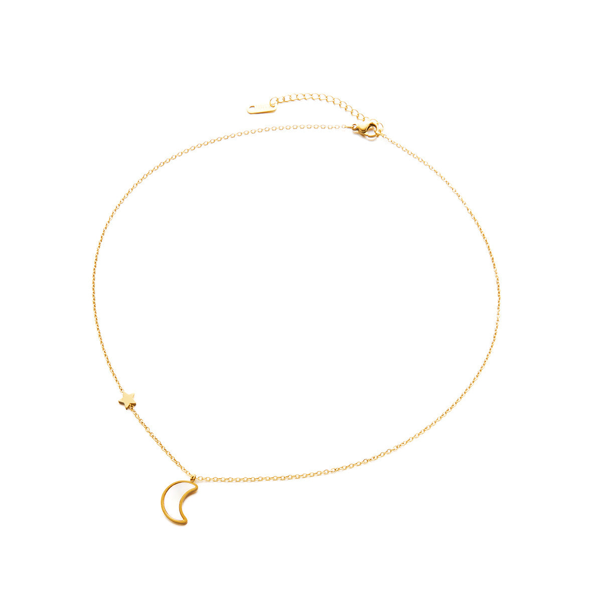 Wholesale Titanium steel 18k gold white shell moon star necklace