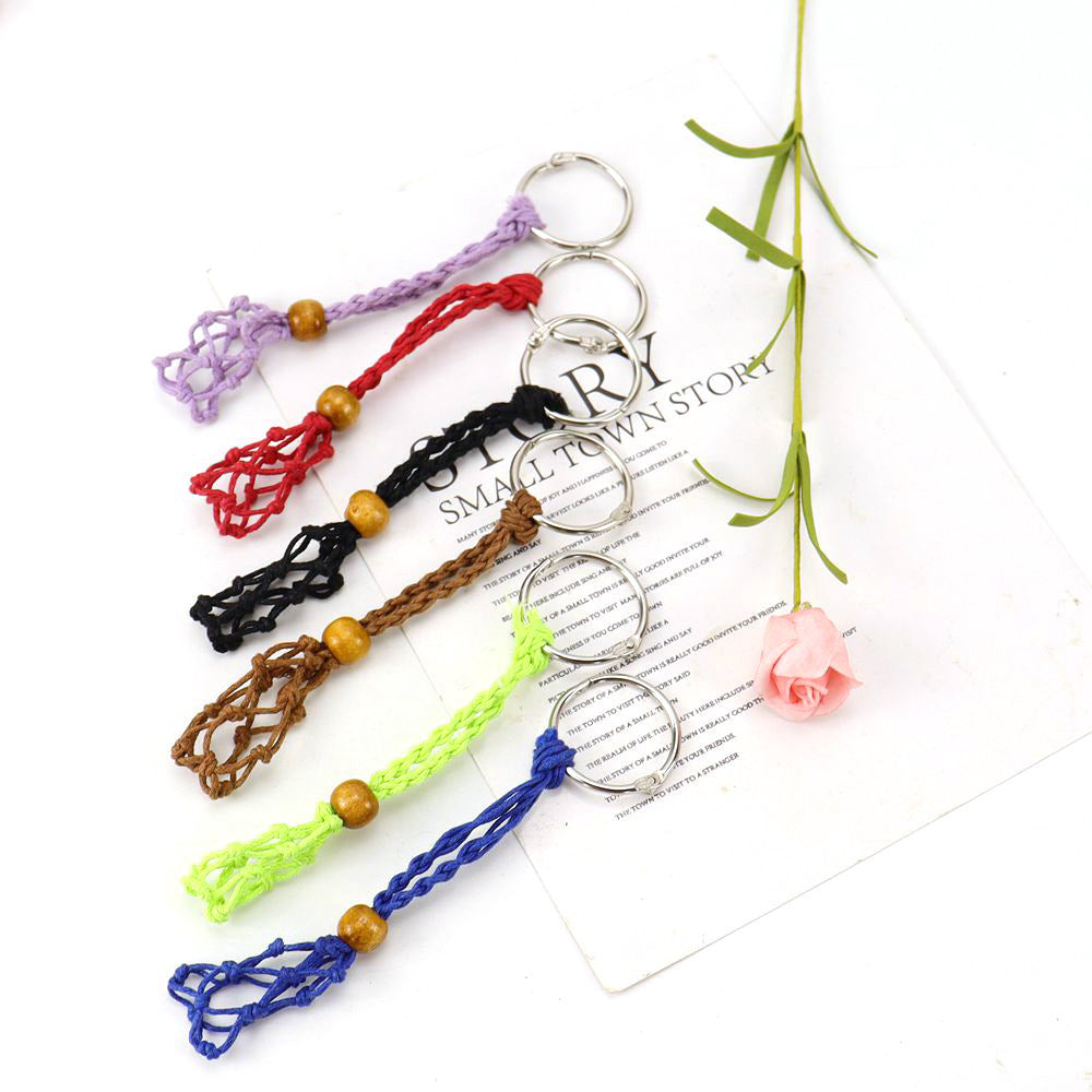 Wholesale Natural Stone Crystal Handwoven Mesh Bag Keychain Adjustable Retractable Mesh Bag ACC-KC-HanX002
