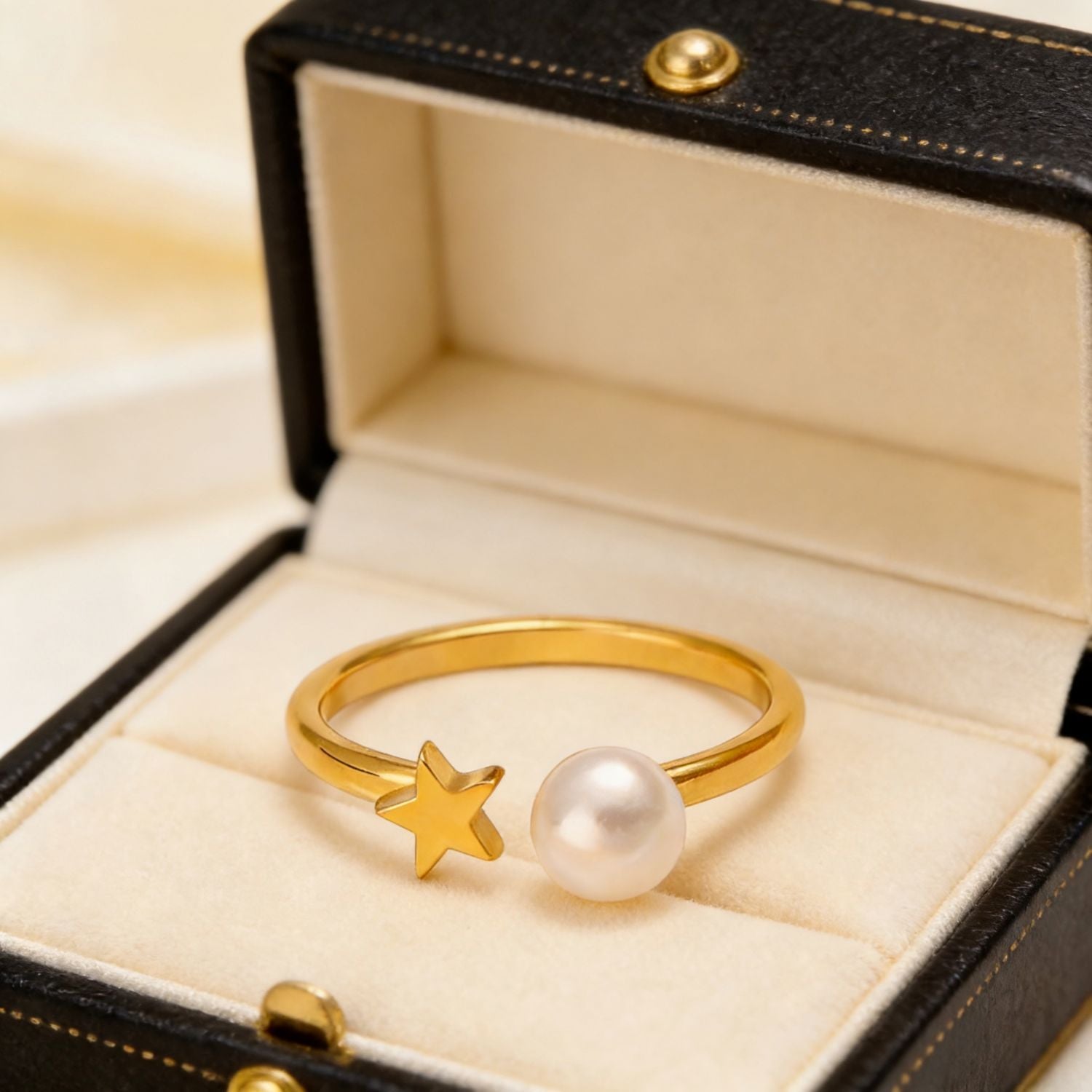 Wholesale Stainless steel man-made pearl heart adjustable ring