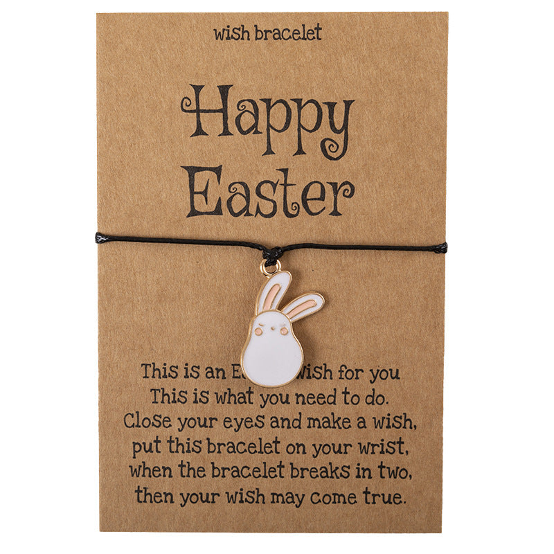 Wholesale Alloy Bunny Easter Hand-woven Adjustable Blessing Card Bracelet