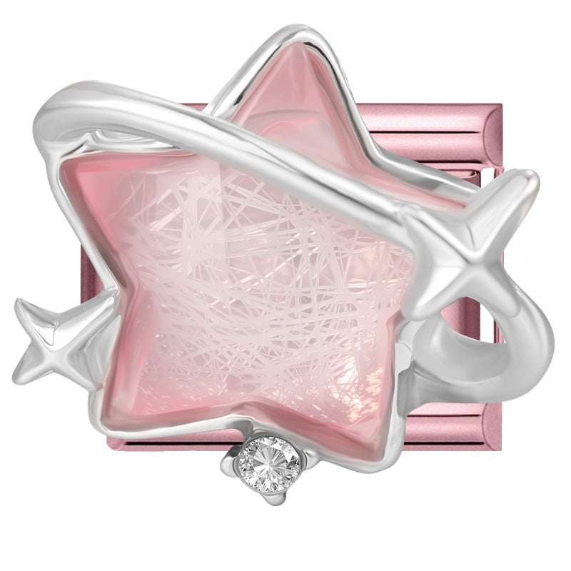 Wholesale Little Fresh Modular Bracelet with Pink Zircon Charms Stainless Steel Jewelry Accessory for Boutique Resale