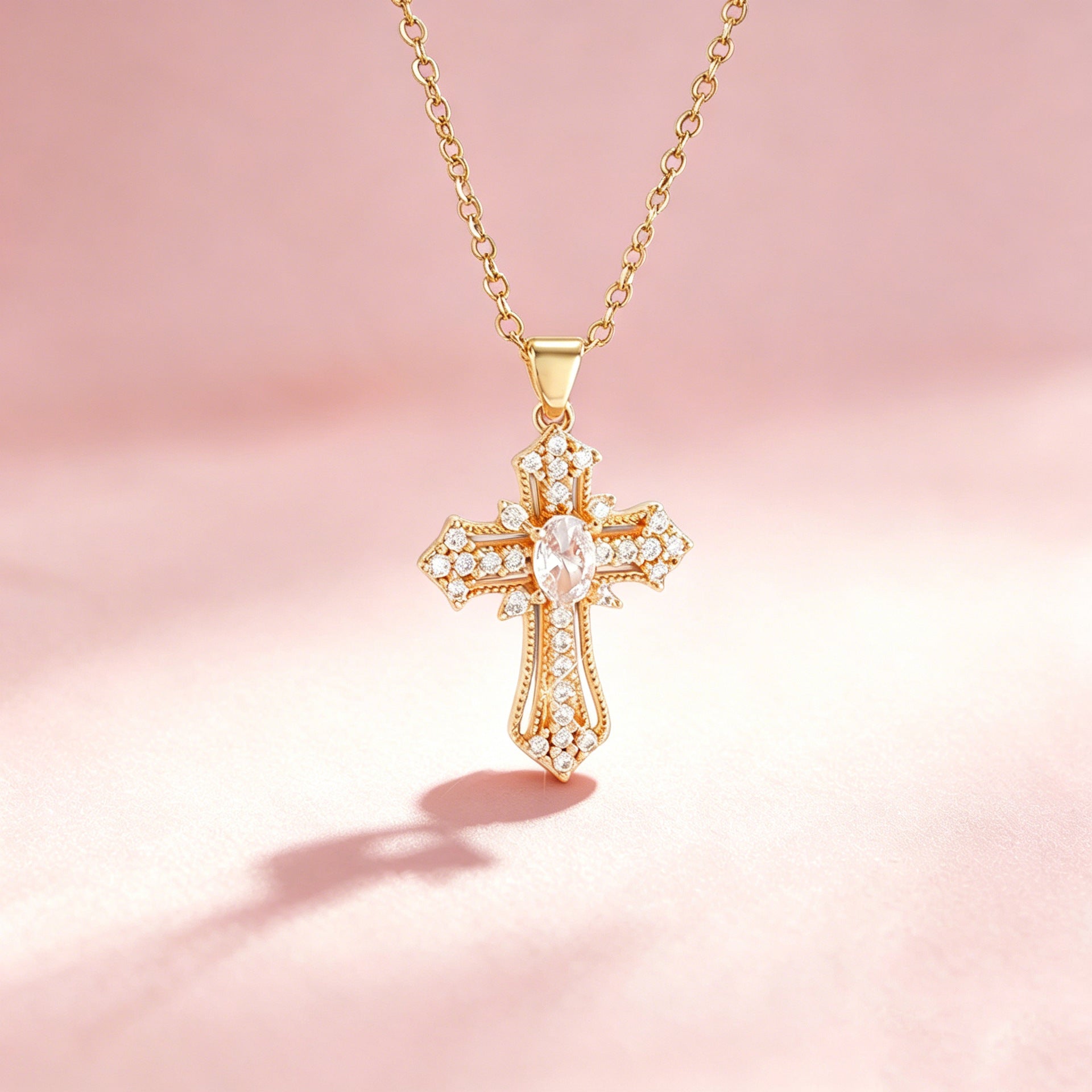 Wholesale Vintage Cross Pendant Necklace And Earring Jewelry Set With Rhinestone Details Fashion Jewelry Accessory For Party Wear And Gift