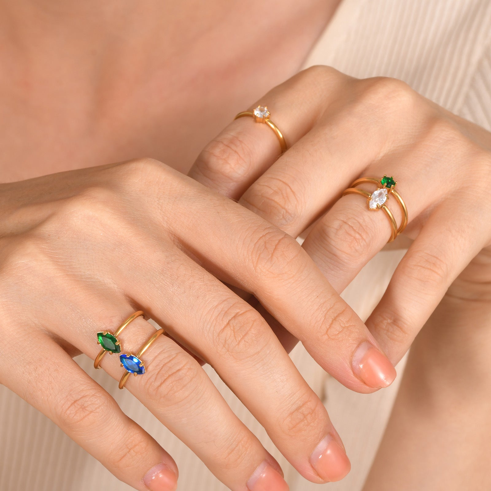 Wholesale 2PCS Steel-titanium colored zircon ring