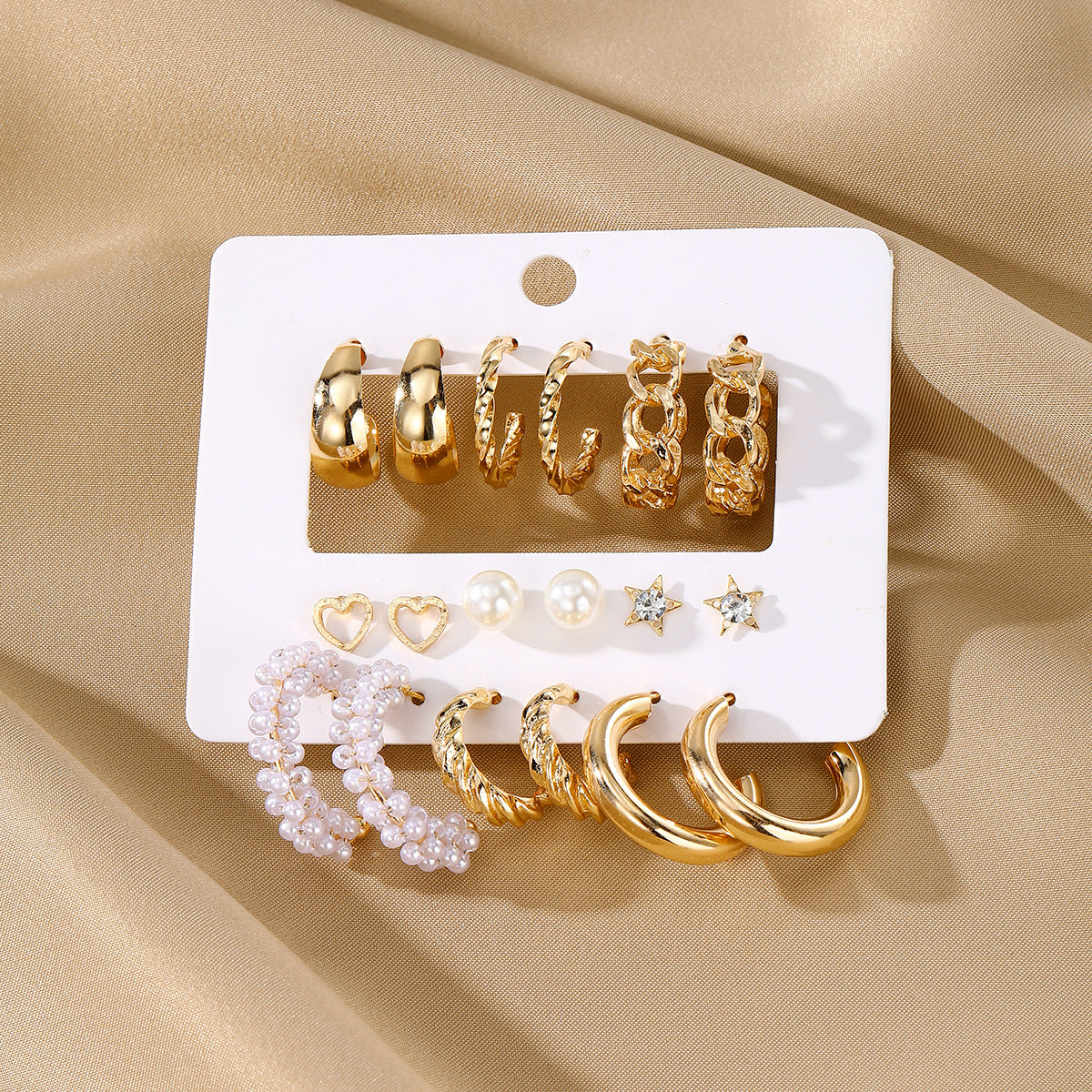 Wholesale 9pcs/set creative  inlaid rhinestone big hoop earrings