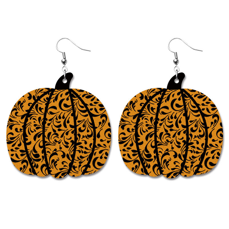 Wholesale  PU Leather Earrings Creative Pumpkin Bat Skull Heart Designs Chic Jewelry Accessory For Party Boutique Resale