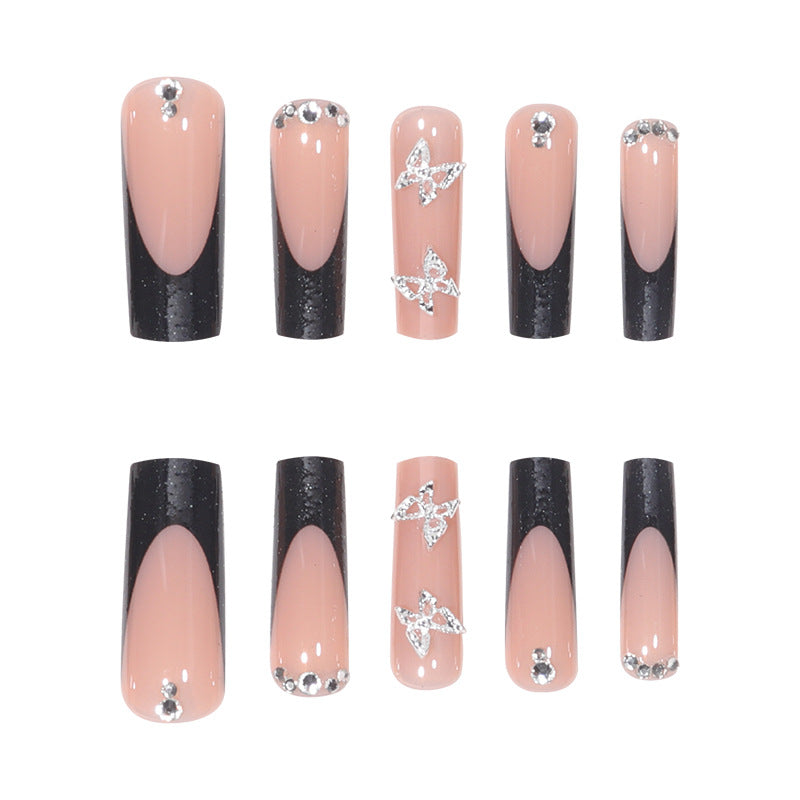 Wholesale 24 Pieces/box Silver Butterfly Diamond Press-on Nails Kits Nail Stickers ACC-NS-Shangh002