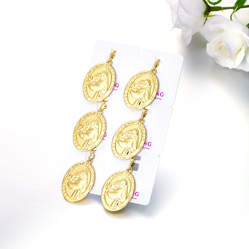 Wholesale Geometric Round Portrait Pendant Simple Personalized Gold-Tone Jewelry Accessory Gift