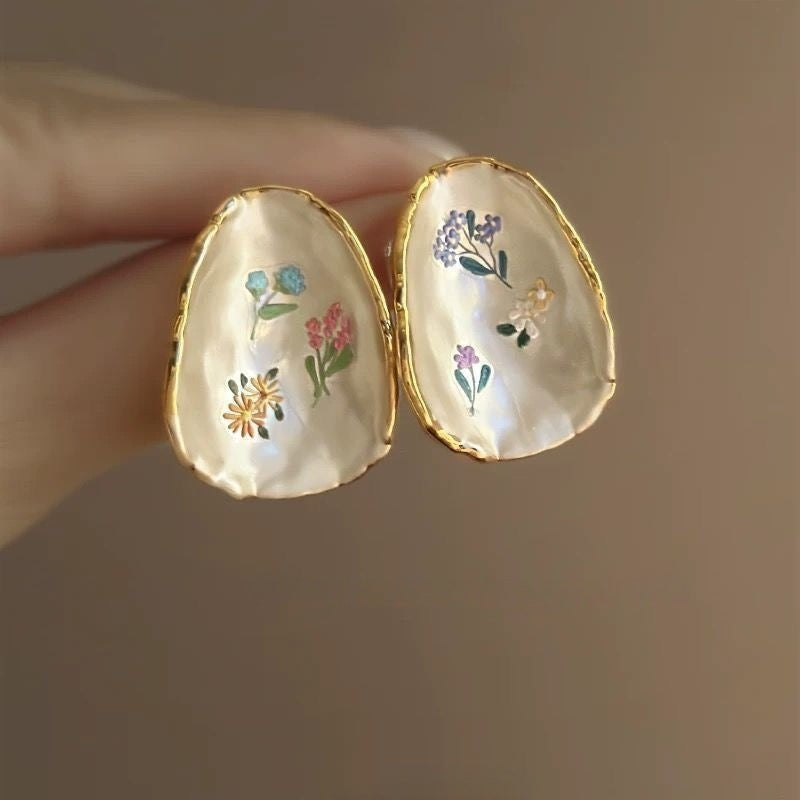 Wholesale Blue Retro Glaze Rose Flower Zircon Earrings