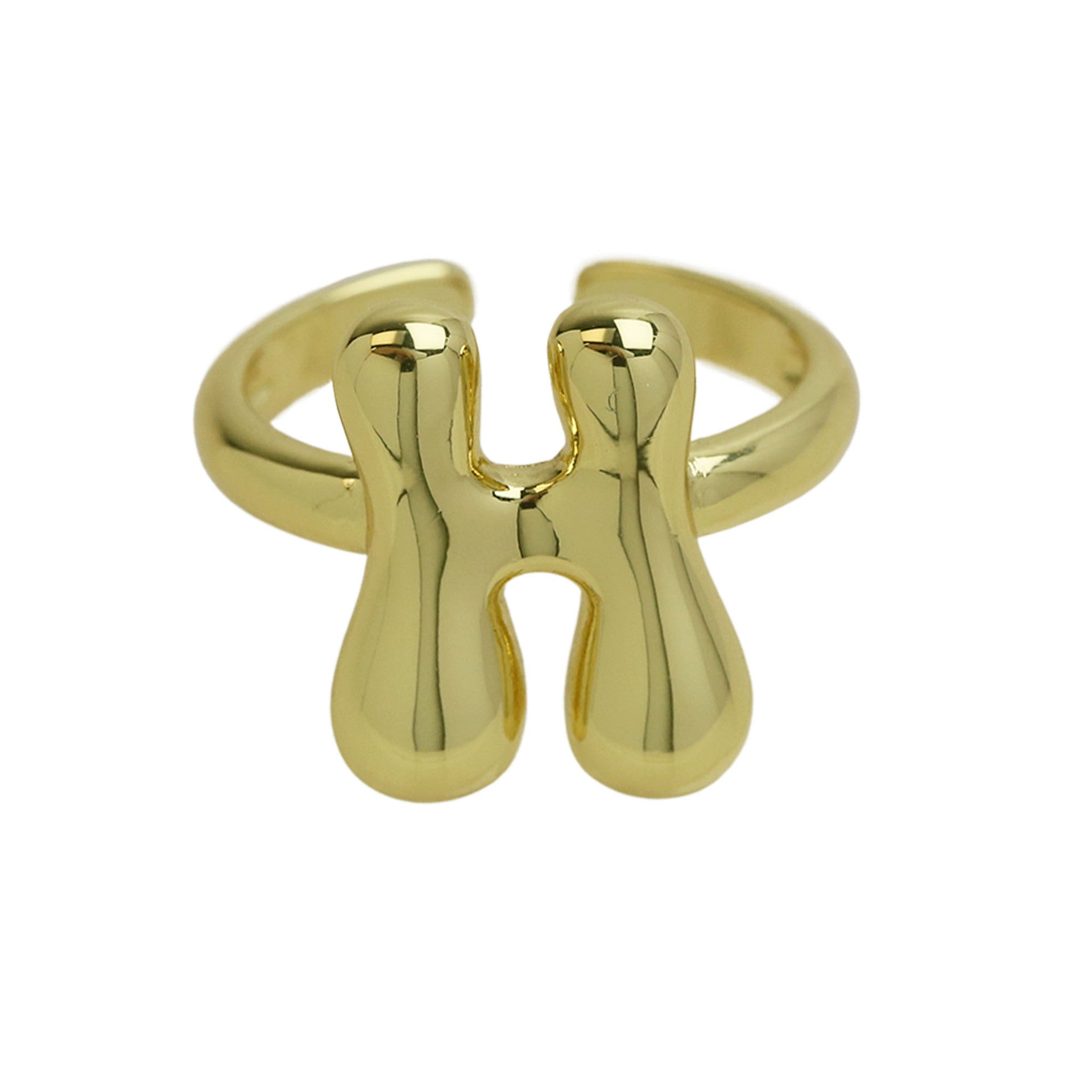 Wholesale  18k Golden Glaze Brass Bubble Balloon Bubble Cute Chubby 26 Letter Ring