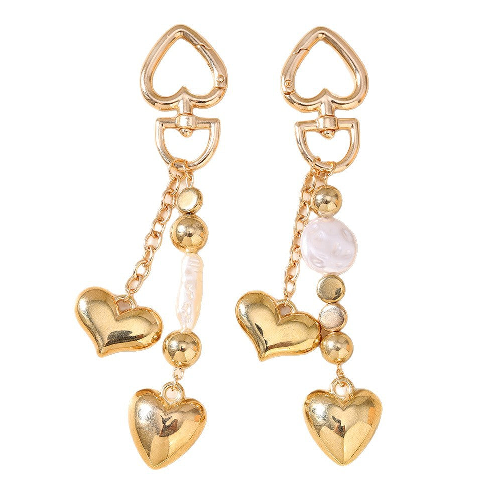 Wholesale Fashion Heart-Shaped Peach Heart Key Chain Pearl Stereo Heart Key Chain Key Ring Bag Pendant