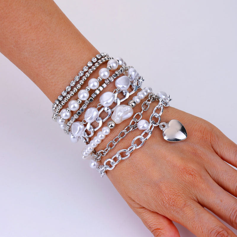 Wholesale 9pcs Heart Pendant Pearl Bracelet ACC-BT-GuTe002