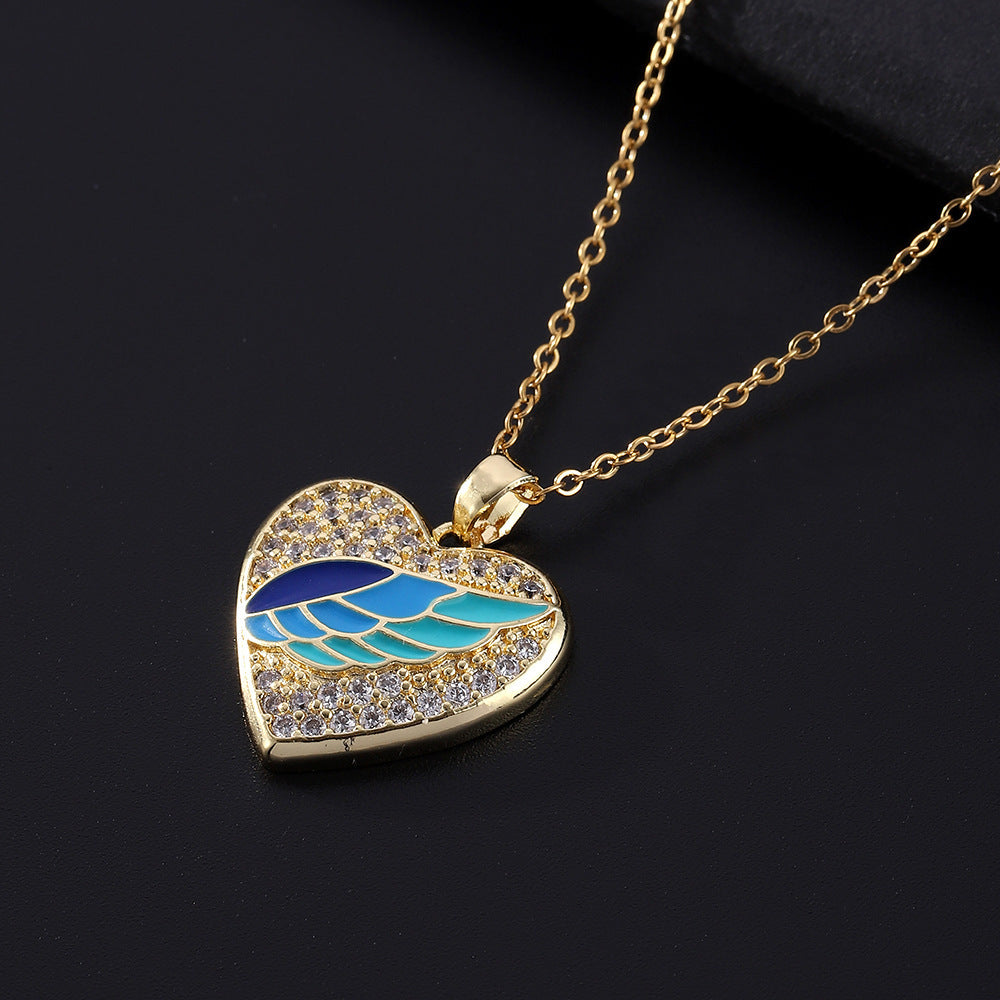 Wholesale Oil Dripping Love Heart Moon Copper Necklaces ACC-NE-SY005