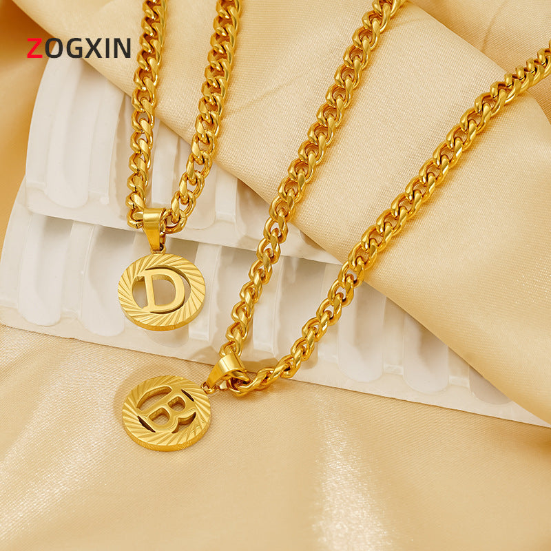 Wholesale Stainless steel Hollow Round 26 English Letter Necklace