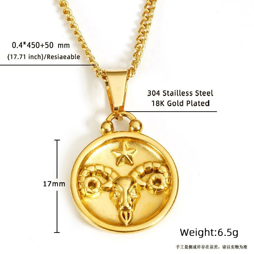 Wholesale  18K gold stainless steel 12 constellation pendant double-sided  necklace