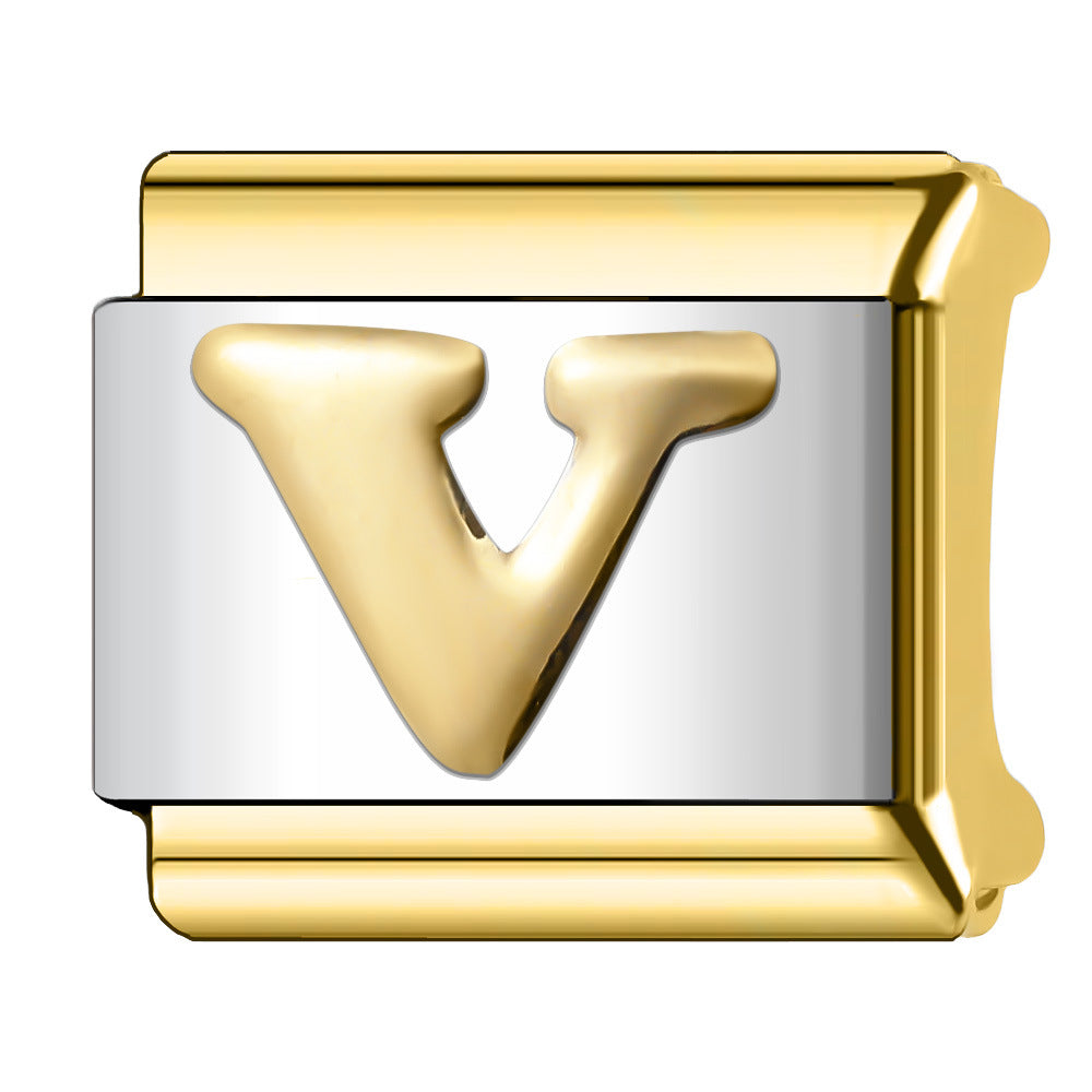 Wholesale  Italian Charm Bracelet 9mm DIY English Edge Gold Letter Series  Creative Stainless Steel Composable Bracelet