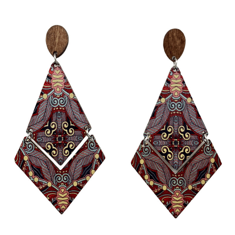 Wholesale Bohemian Rhombus Wooden Beach Earrings ACC-ES-FX006