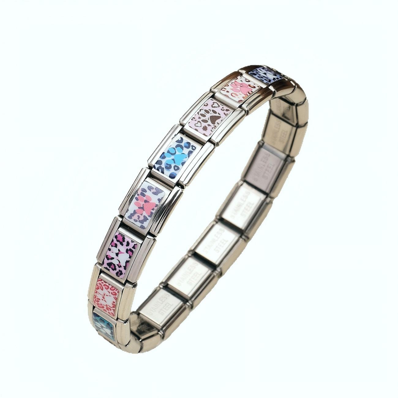 Wholesale Trendy Paw Print Leopard Pattern DIY Stainless Steel Bracelet Charms Jewelry Accessory