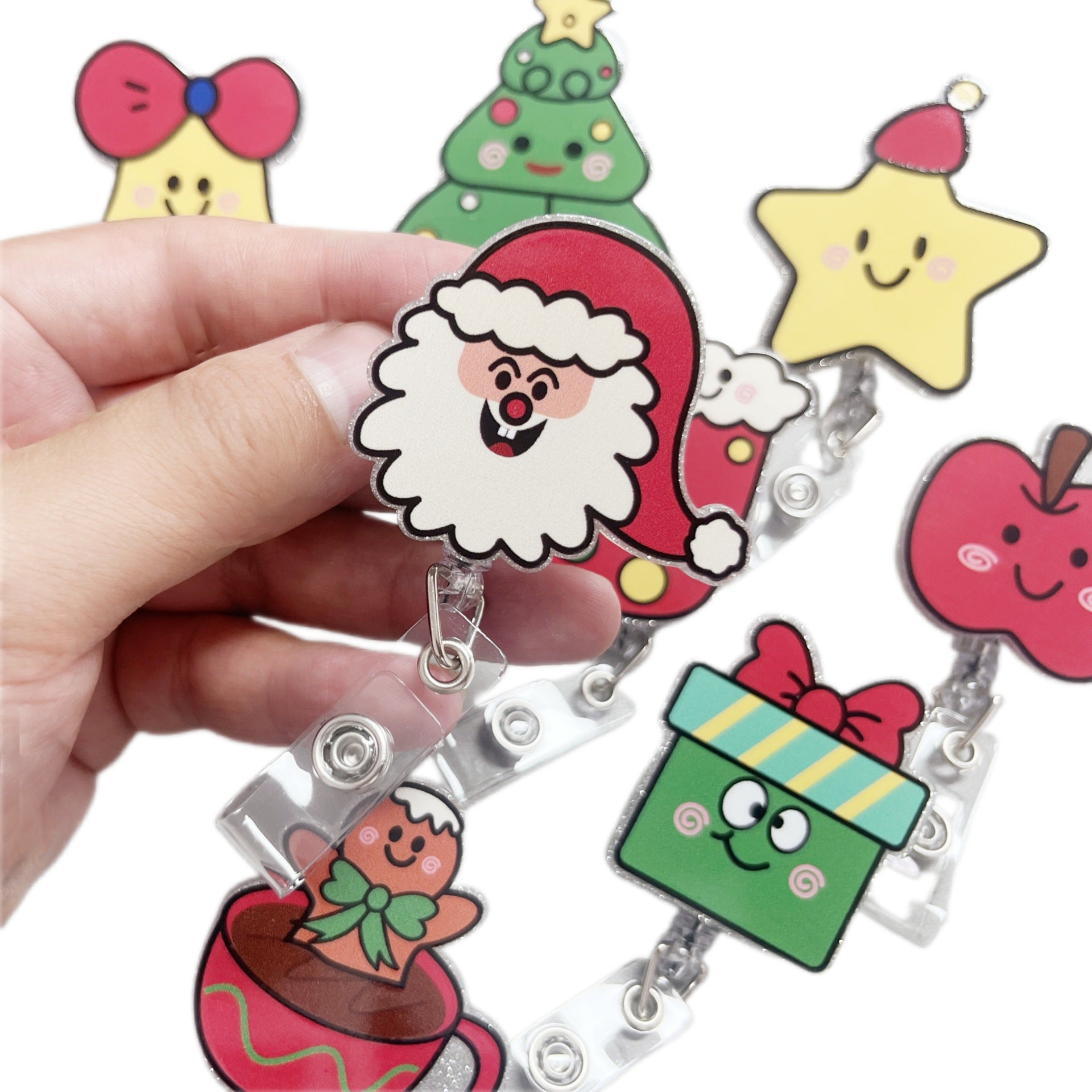 Wholesale Christmas Fun Acrylic Retractable Keychain Badge Reels