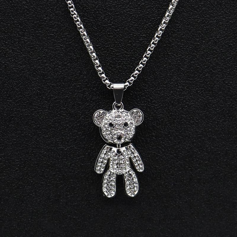 Wholesale Cute Bear Pendant Necklace Trendy Diamond Cut Zinc Alloy Jewelry for Women
