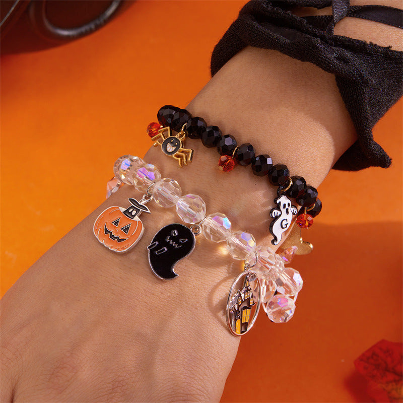 Wholesale Funny cartoon crystal bracelet pumpkin spider skull pendant beaded bracelet