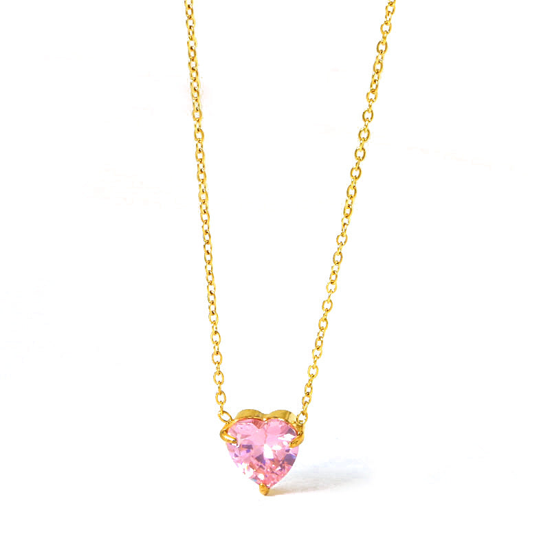 Wholesale Titanium Steel Colorful Heart Zircon Necklace