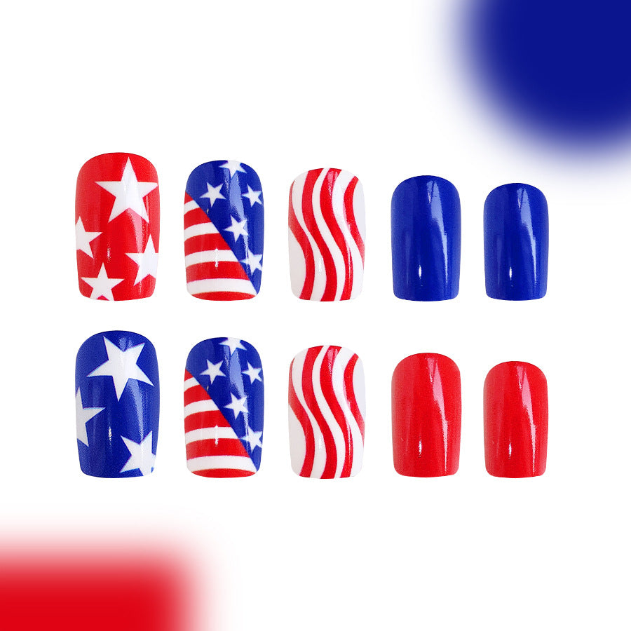 Wholesale 24 Pieces/box American Independence Day Glossy Five-Pointed Star Manicure Press-on Nails Kits Nail Stickers ACC-NS-GuaiXL040