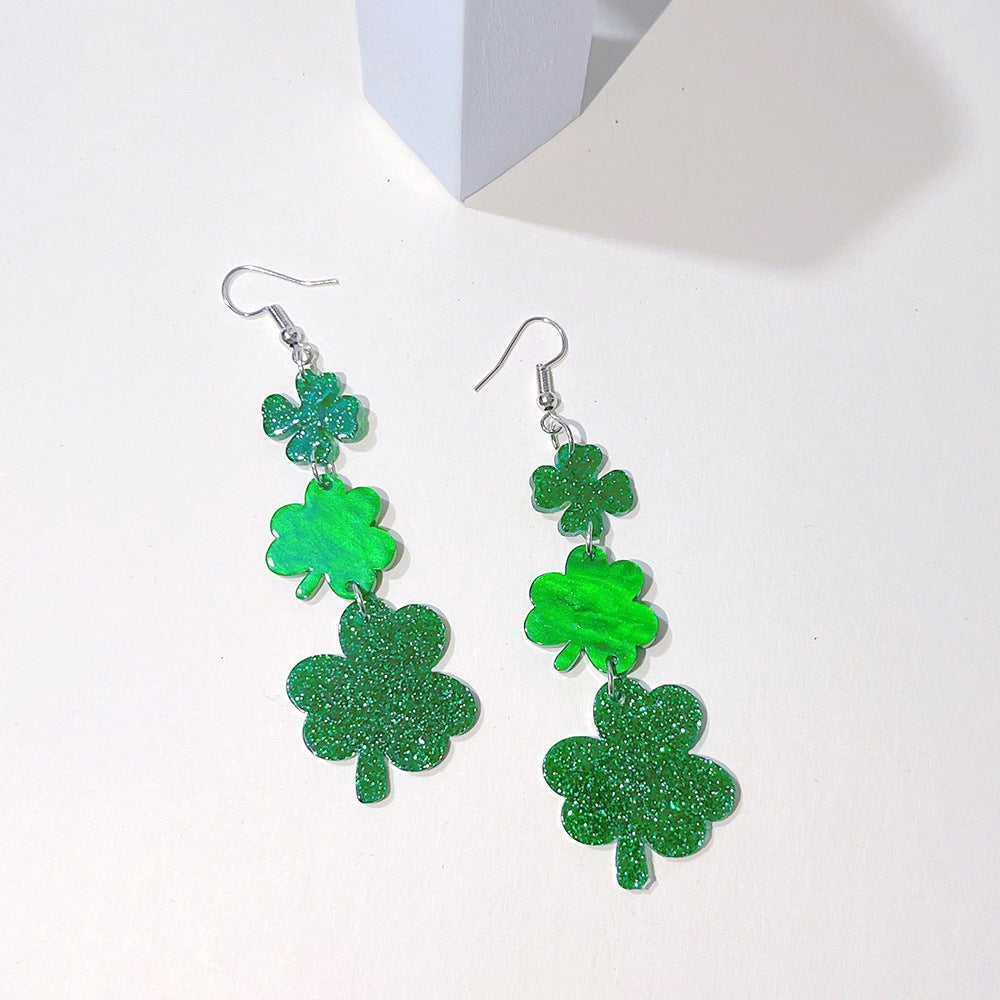 Wholesale Acrylic St.  Patrick' s Day Lucky Clover Irish Earrings