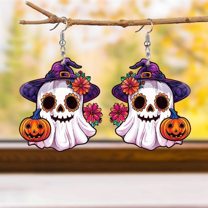 Wholesale  Day of the Dead Ghost Pumpkin Acrylic Earrings