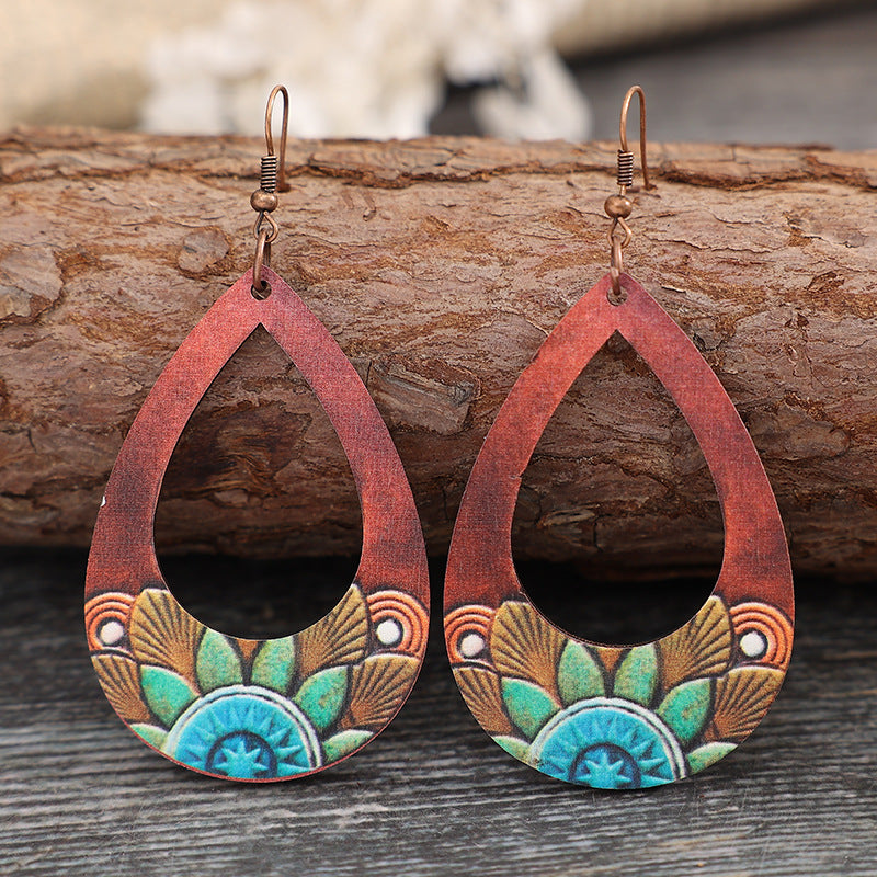 Wholesale Hollow Wooden Bohemian Earrings Handmade Trendy Gift