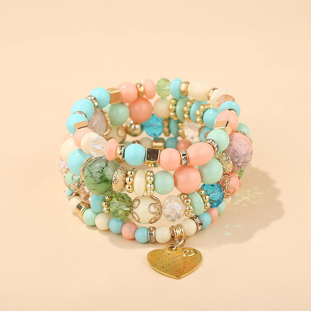 Wholesale Boho Bohemian Multi-Layer Crystal Heart Beaded Bracelet,  Fashion Jewelry Accessory for Women,  Gift for Boutique Resale