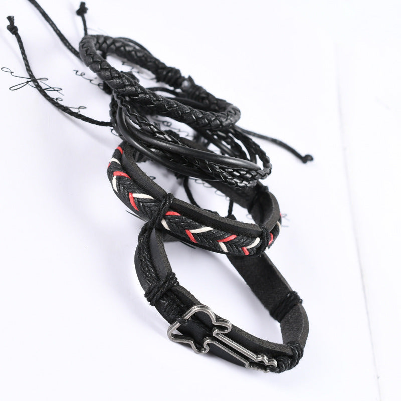 Wholesale 4pcs rock hip hop braided  cowhide bracelet