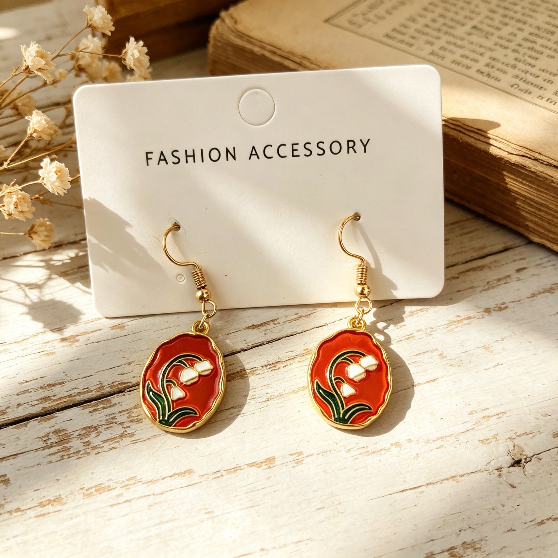 Wholesale Retro Oil Painting Style Floral Enamel Round Earrings
