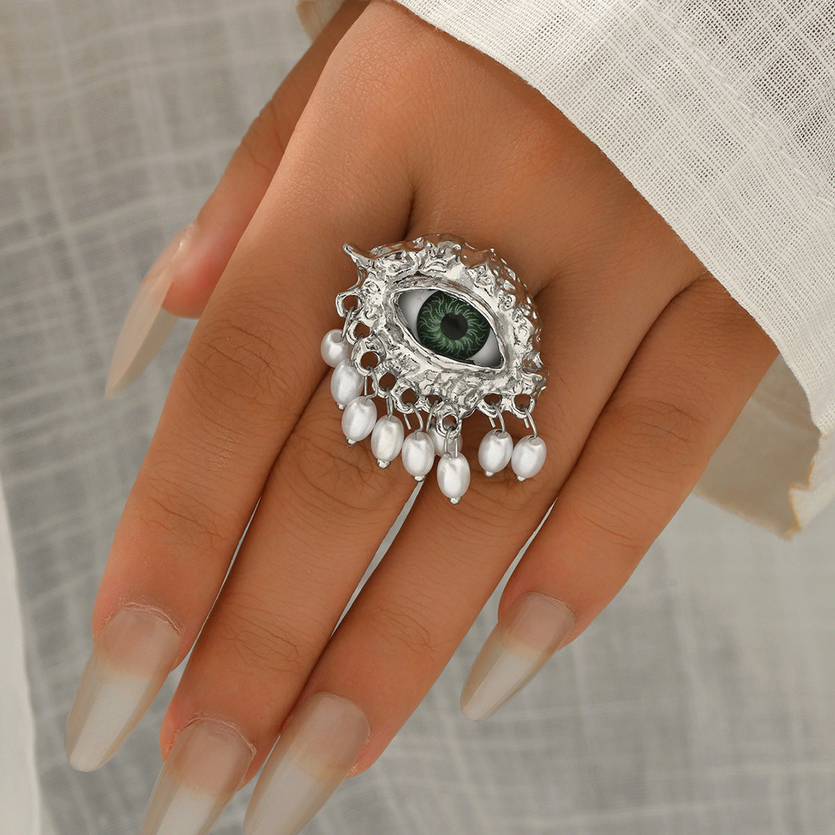 Wholesale Imitation Pearl Evil Eye Ring Boutique Resale Gift