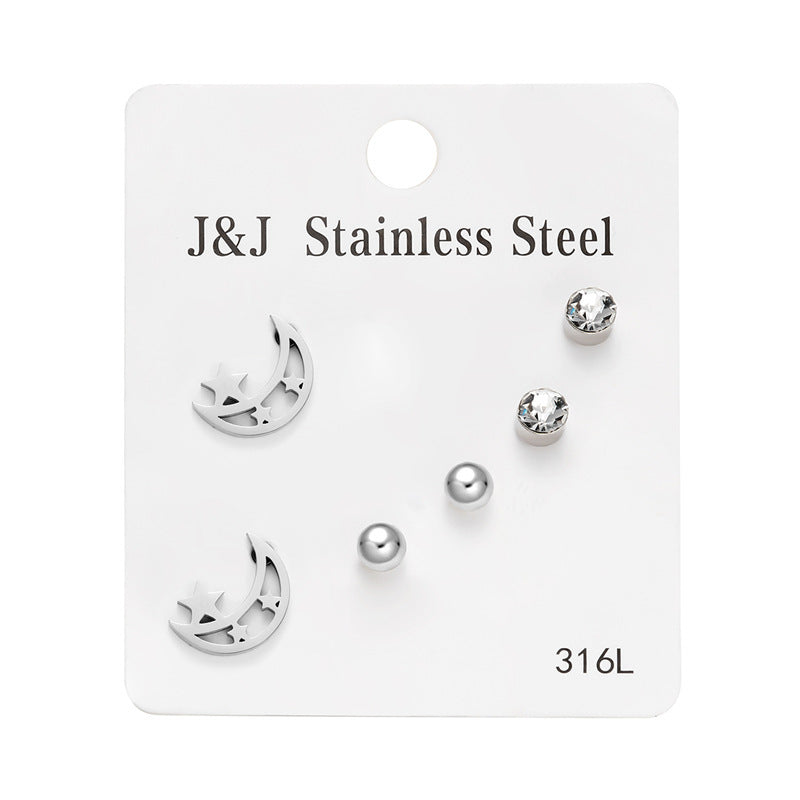 Wholesale 3 pairs of Love Diamond combination card stud earrings suit