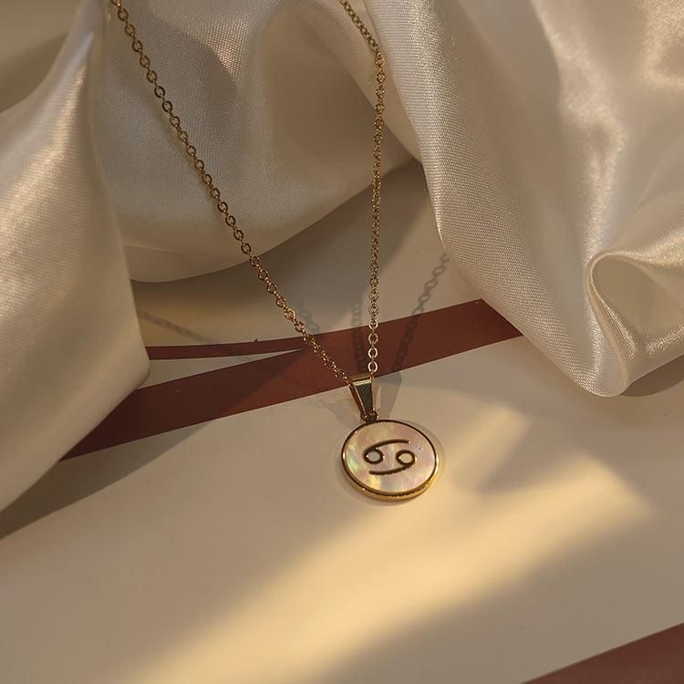 Wholesale Twelve Constellations White Seashell Stainless Steel 18K Gold Plated Clavicle Chain Choker Necklace ACC-NE-Xiny003